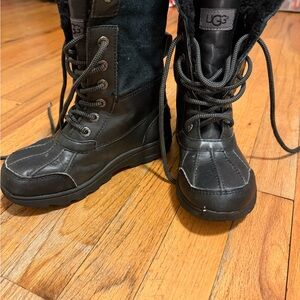 UGG Black Leather Lace-Up Boots